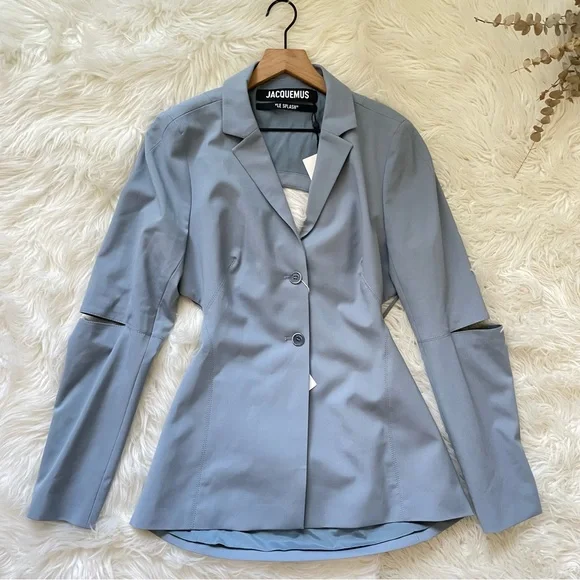 Jacquemus Melo Cutout Blazer Blue Stretch Wool Size 10 NWT - Picture 9 of 16